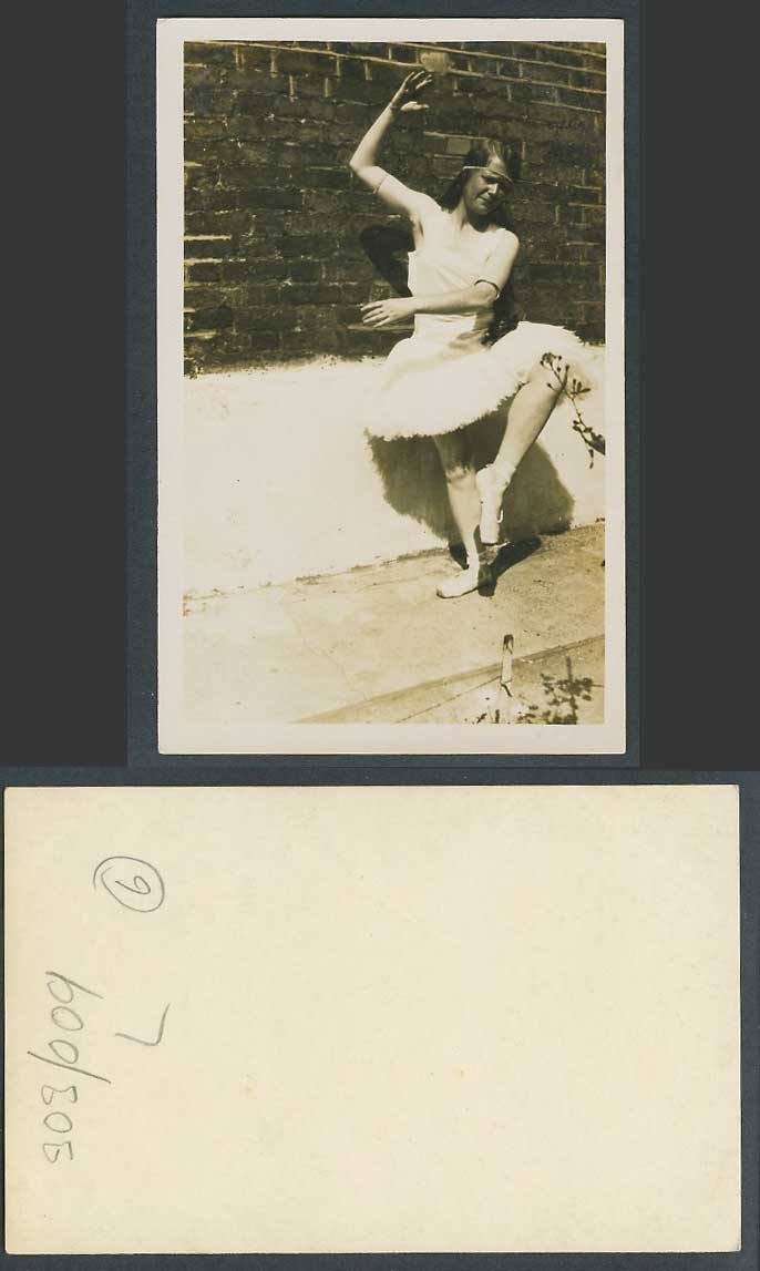 Ballet Dancer Ballerina Dancing in Garden, Flowers, Girl Old Real Photo Postcard