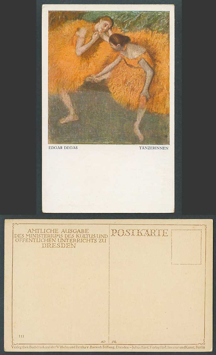 Edgar Degas Tanzerinnen Ballerina Ballet Dancers Dancing Old Colour Postcard ART