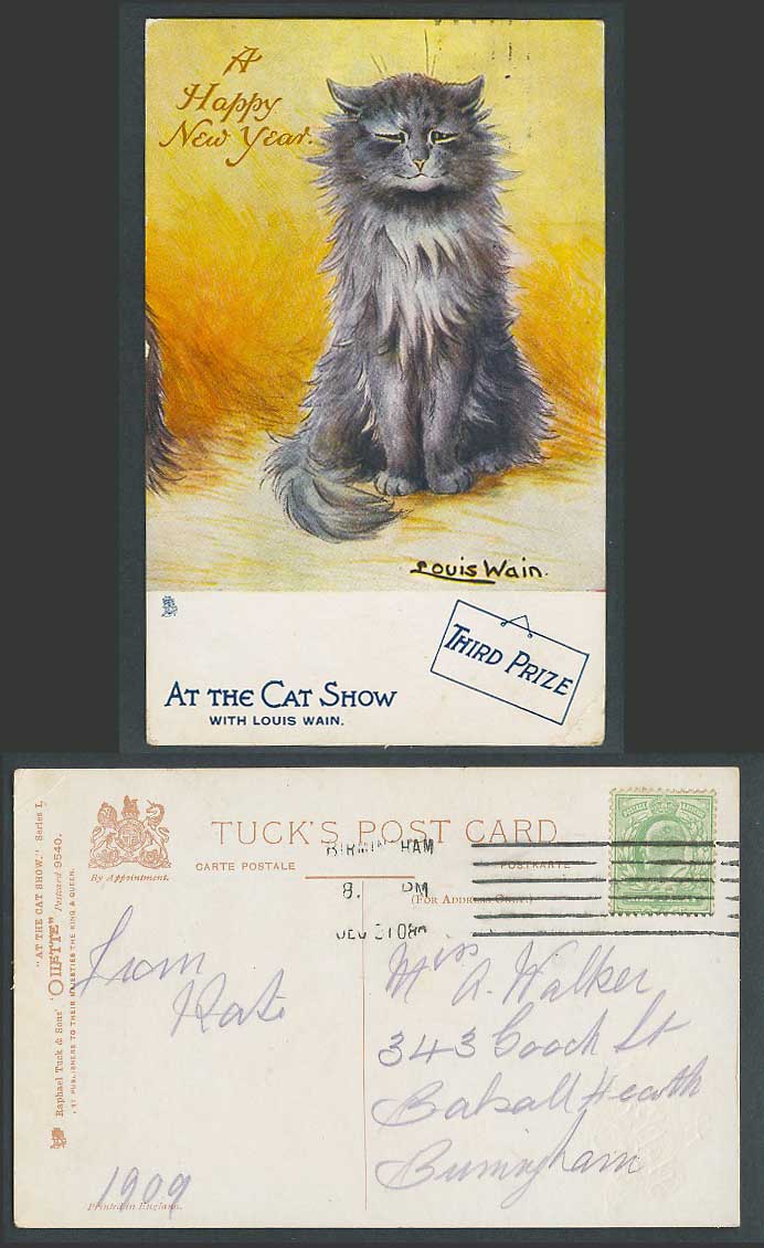 LOUIS WAIN Artist Signed At The Cat Show 3rd Third Prize 1908 Old Tucks Postcard