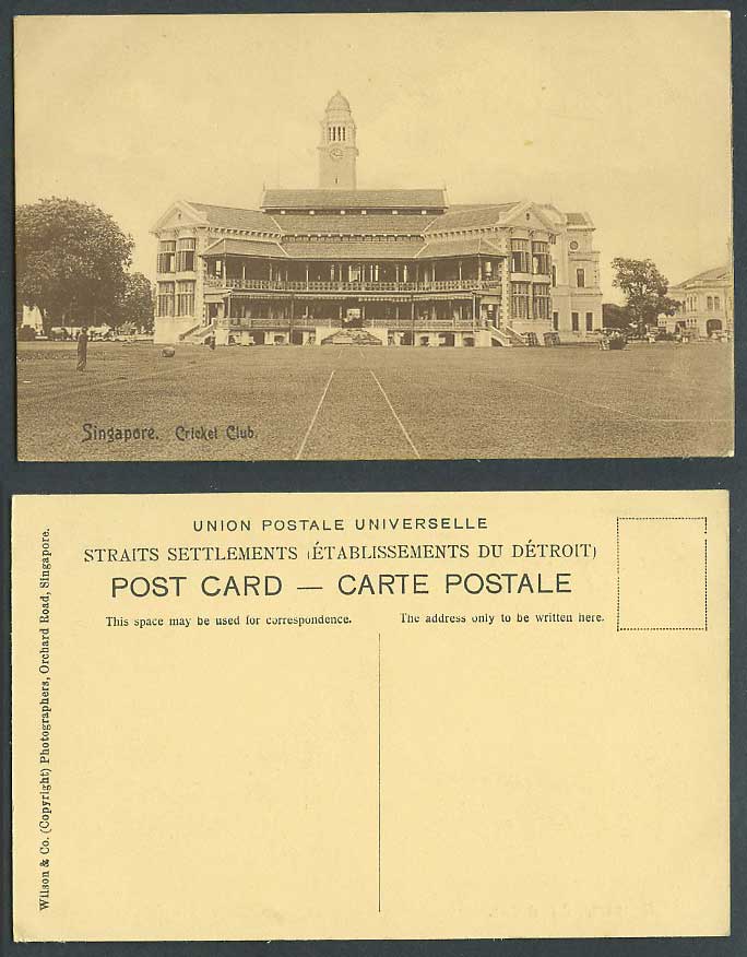 Singapore Cricket Club Clock Tower Old Postcard Straits Settlements Wilson & Co.
