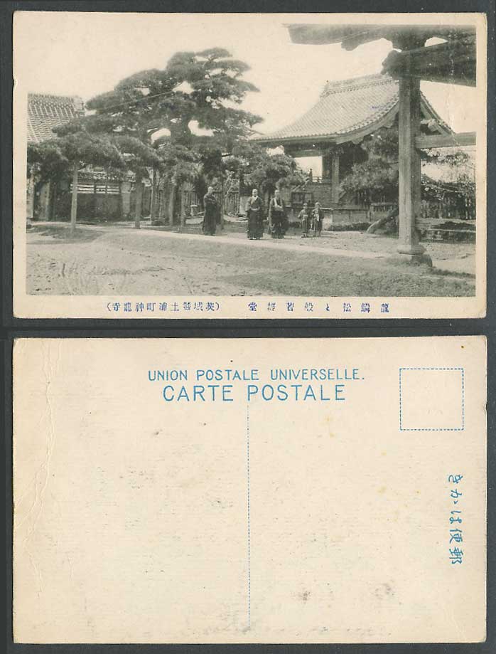 Japan Old Postcard Shinryuji Temple Tsuchiura Ibaraki Pine Tree 龍鱗松般若經堂茨城縣土浦町神龍寺