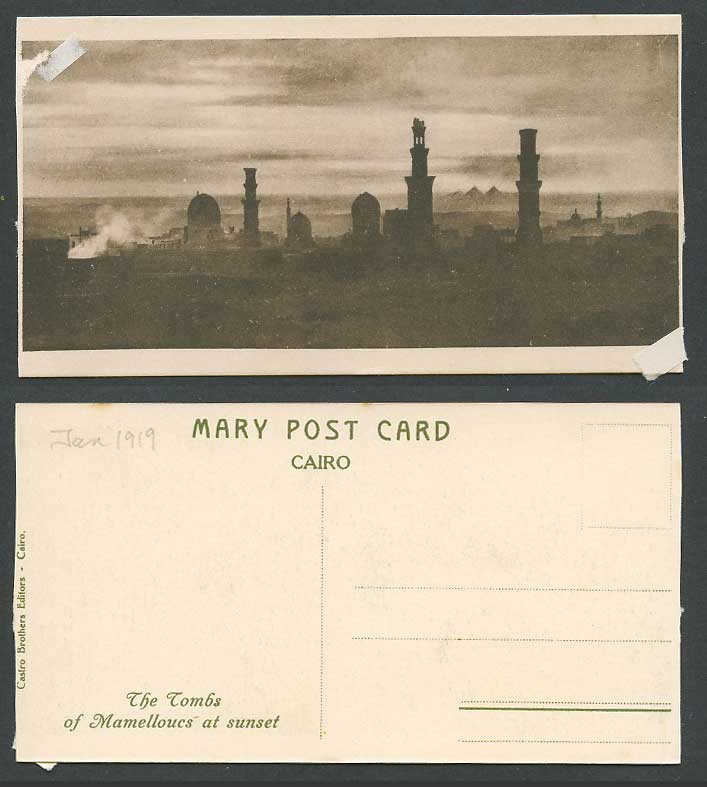 Egypt 1919 Old Postcard Cairo Tombs of Mamelloucs at Sunset Mamelouks Bookmark S