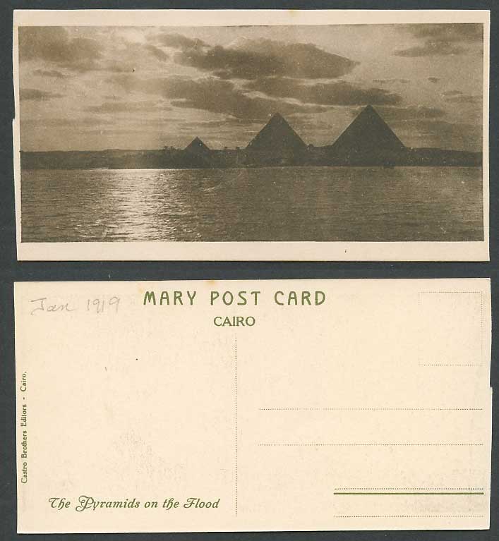 Egypt 1919 Old Postcard Cairo Pyramids on Flood, Nil Nile River, Bookmark Style