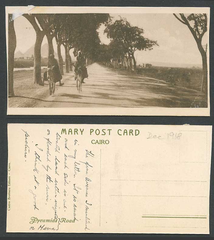 Egypt 1918 Old Postcard Cairo Road to Pyramids Donkey Riders Rail Bookmark Style
