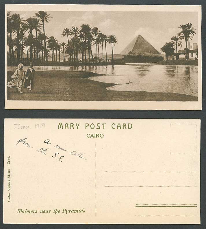 Egypt 1919 Old Postcard Palmers nr Pyramids Palm Trees Nile River Cairo Bookmark