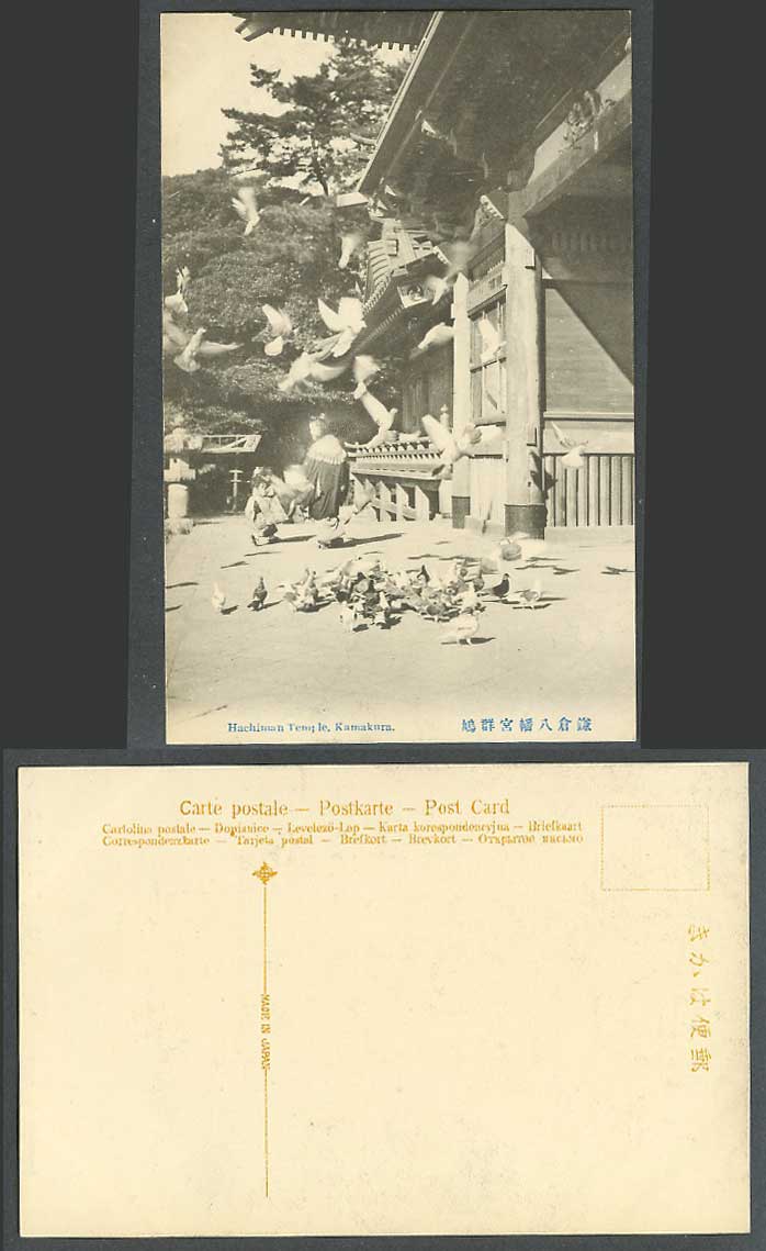 Japan Old Postcard Hachiman Temple Shrine Kamakura Doves Pigeons Birds 鎌倉鶴岡八幡宮群鳩