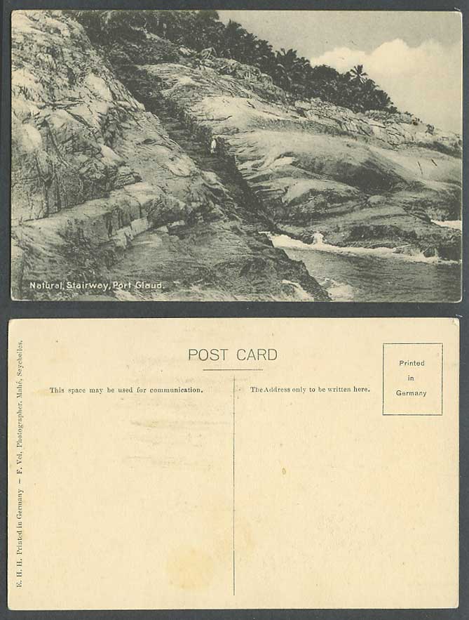 Seychelles Old Postcard Port Glaud Natural Stairway Mahe Rock Mountain Palm Tree