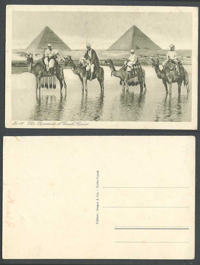 Egypt Old Postcard Cairo The Pyramids of Gizeh Giza Camels Camel Riders in Water