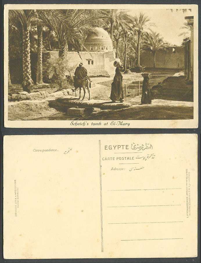 Egypt Old Postcard Sheikh's Scheich's Tomb, El-Marg Donkey Rider Crossing Bridge