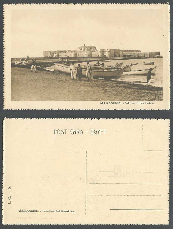 Egypt Old Postcard Alexandria Sidi Kayed Bey Fortress Fortresse Boats Boys LC 10