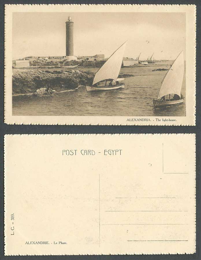 Egypt Old Postcard Alexandria Lighthouse Sailing Boats Alexandrie Le Phare LC389