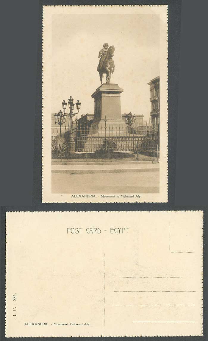 Egypt Old Postcard Alexandria Monument to Mohamed Aly Horse Rider Statue L.C.385