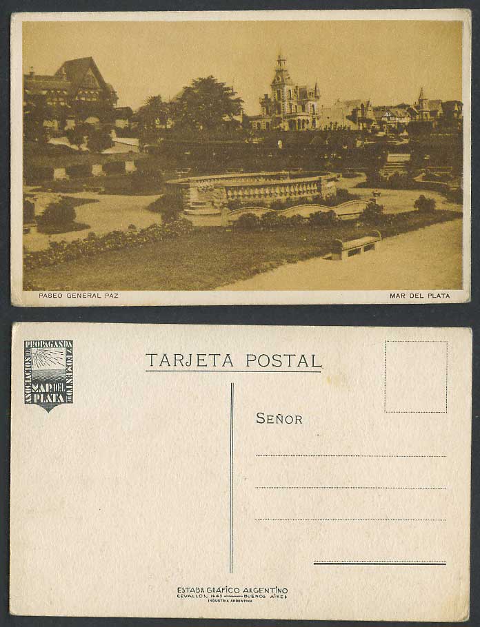 Argentina Old Postcard Mar del Plata, Paseo General Paz, Garden Park Steps