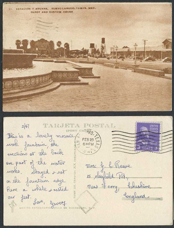 Mexico 1947 Old Postcard Depot Custom House Estacion y Aduana Nuevo Laredo Tamps