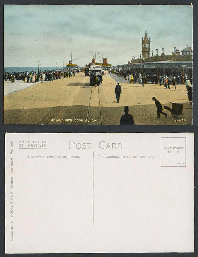 Isle of Man Old Postcard Victoria Pier Douglas Clock Tower Tram Tramway Steamers