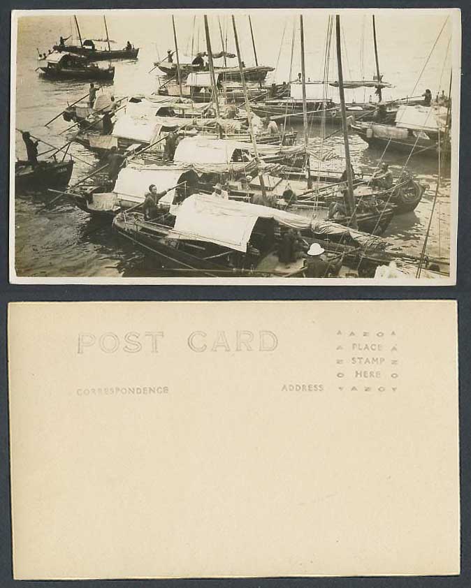 China Old Real Photo Postcard Native Chinese Sampans Boats, Harbour, Ethnic Life