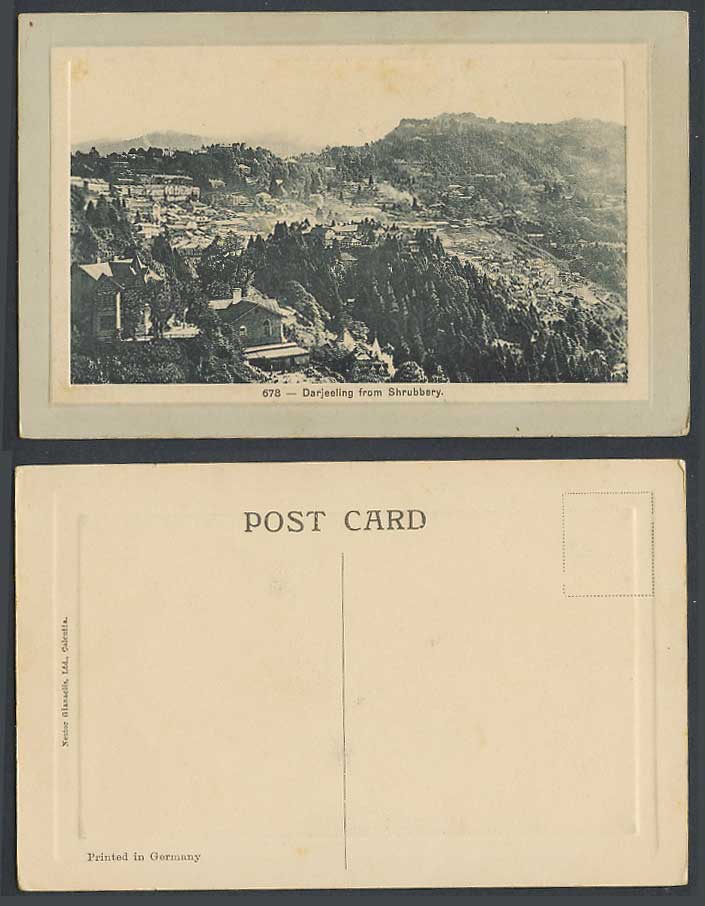 India Old Embossed Postcard Darjeeling from Shrubbery Panorama General View Hill