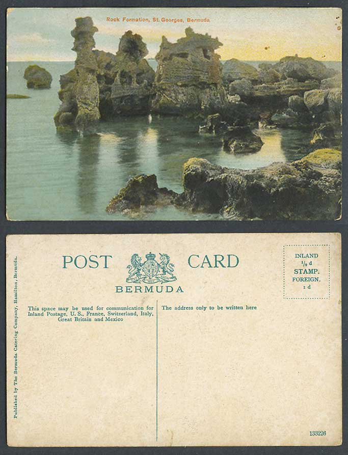 Bermuda Old Colour Postcard Rock Formation St. Georges, Rocks Coast Sea Panorama