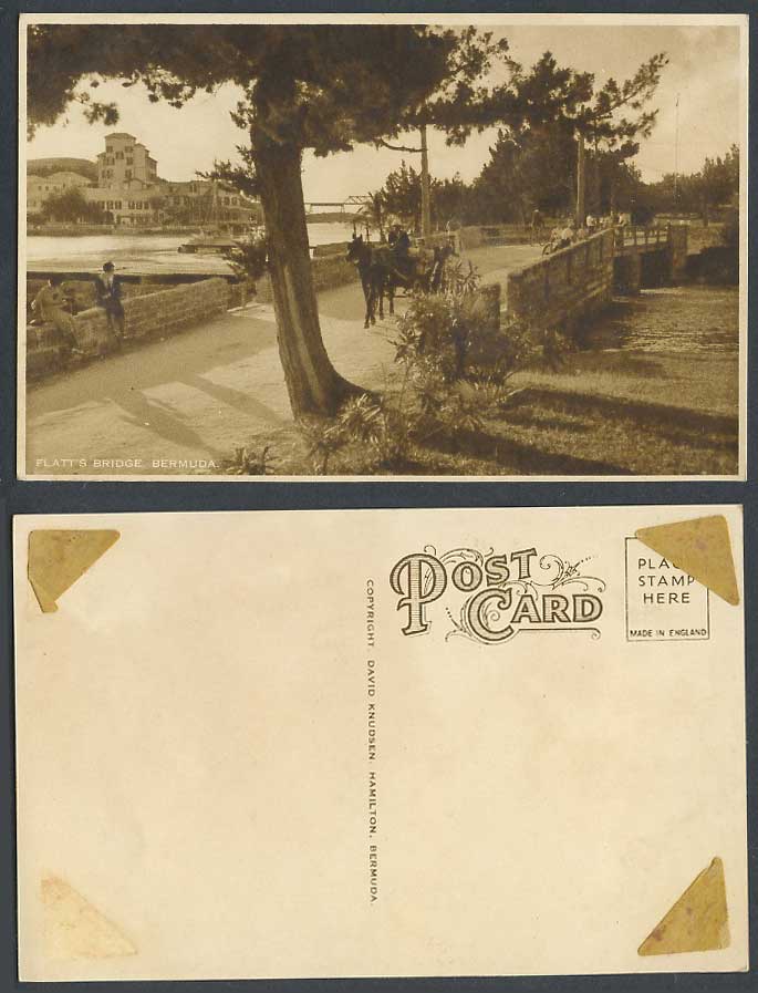 Bermuda Old Postcard Flatt's Bridge, Horse Drawn Cart Street Scene Flatt's Inlet