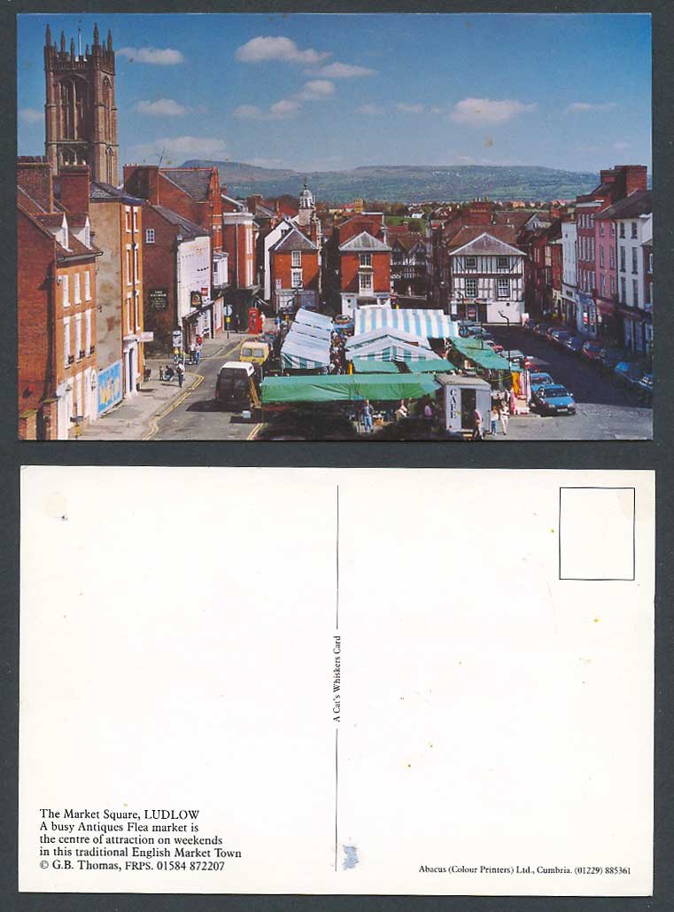 Ludlow The Market Square A Busy Antiques Flea Market on Weekends Church Postcard