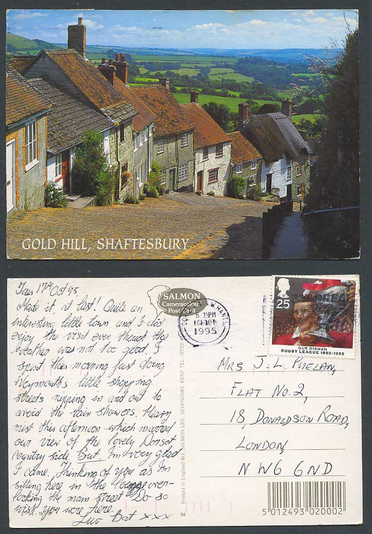 Shaftesbury Gold Hill Dorset Cottages Houses Street Scene Panorama Hill Postcard