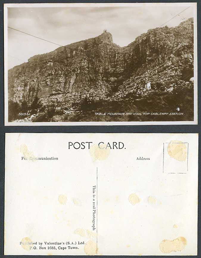 South Africa Old Real Photo Postcard Table Mountain Showing Top Cableway Station
