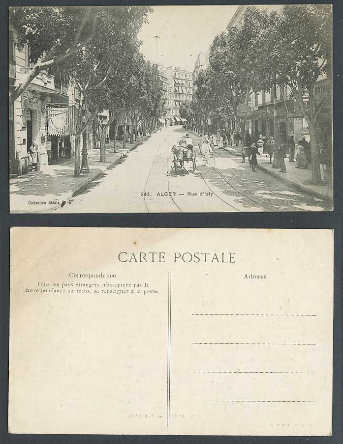 Algeria Old Postcard Alger Rue d'Isly Street Scene Cyclist Bicycle Tramlines 243