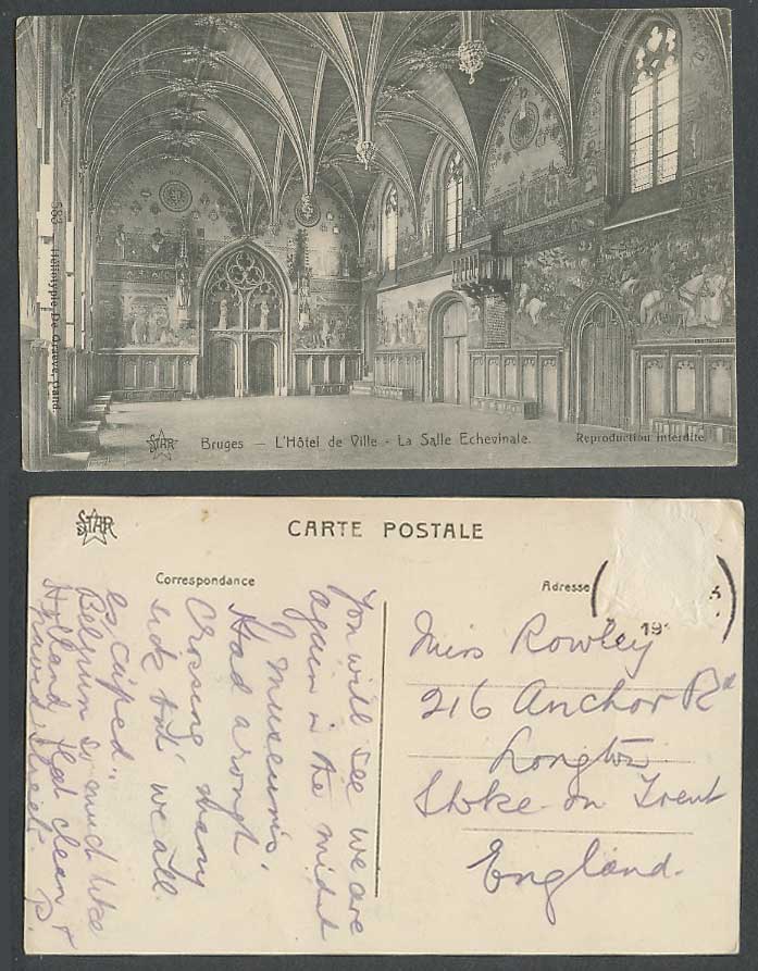 Belgium Old Postcard Bruges Hotel de Ville La Salle Echevinale Town Hall Interir