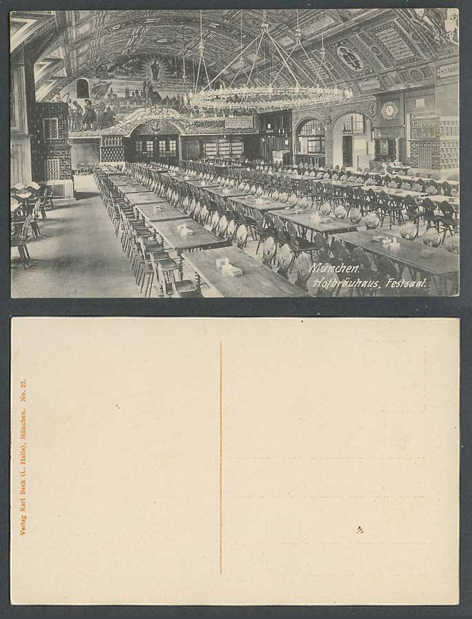 Germany Old Postcard Muenchen Munich, Hofbrauhaus Festsaal Banquet Hall Ballroom