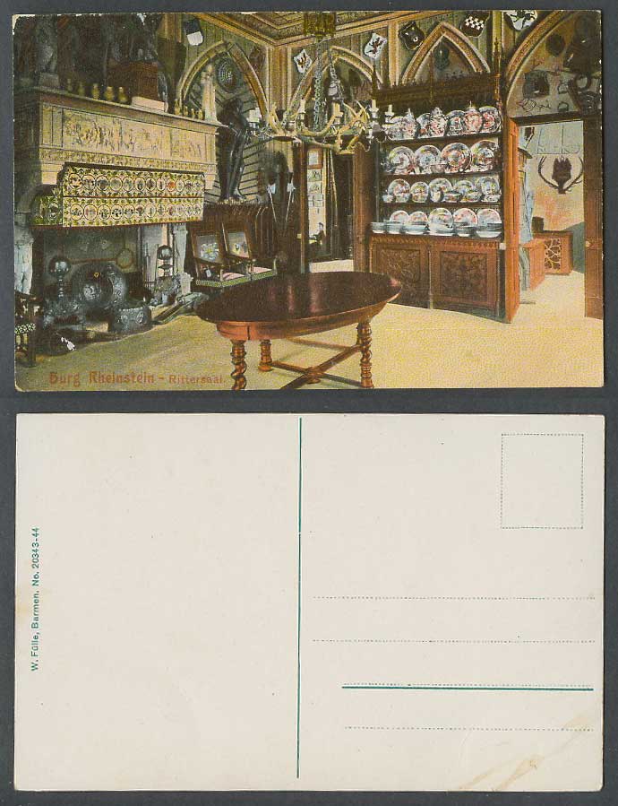 Germany Old Colour Postcard Burg Rheinstein Castle, Rittersaal, W. Fuelle Barmen