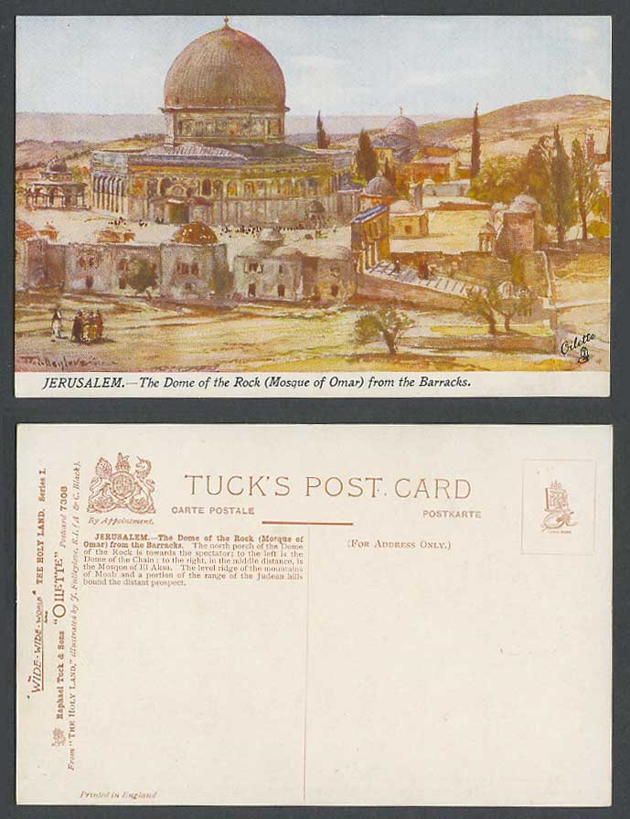 Jerusalem Old Tuck's Postcard Dome of Rock Mosque of Omar from Barrack Palestine