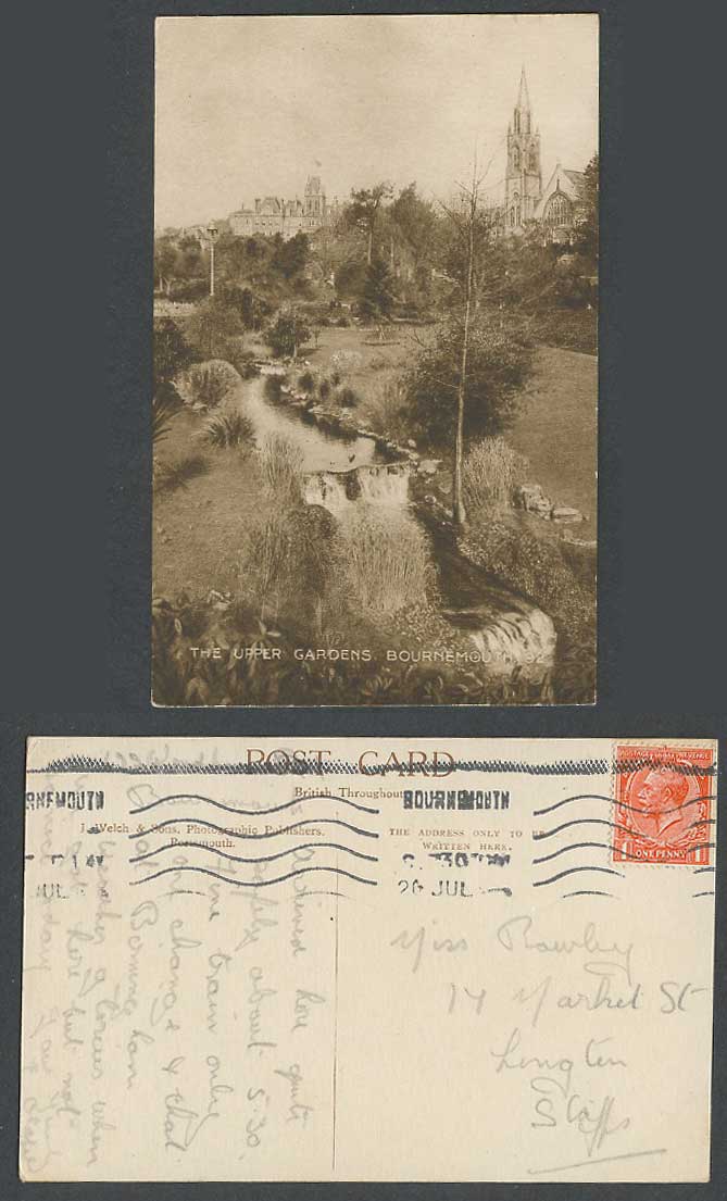 Bournemouth The Upper Gardens Waterfalls Falls River Scene Panorama Old Postcard