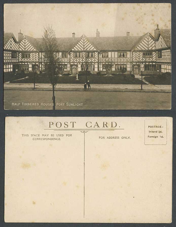 Port Sunlight, Half Timbered Houses, Street Scene, 2 Boys, Cheshire Old Postcard