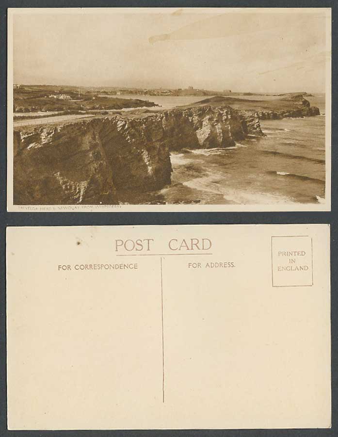 Trevelga Head and Newquay from Whipsiderry Cornwall Cliffs Panorama Old Postcard