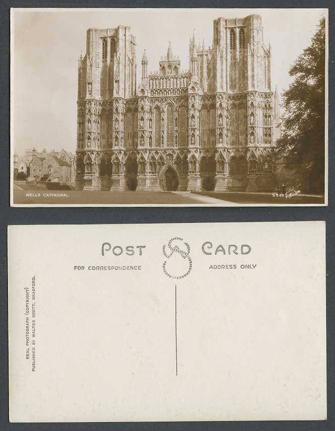 Wells Cathedral Church West Front Somerset Old Real Photo Postcard Walter Scott