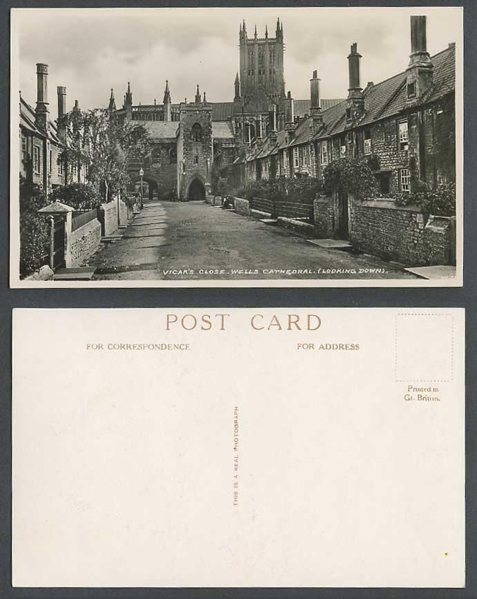 Vicars' Close Wells Cathedral looking down Somerset Street Scene Old RP Postcard
