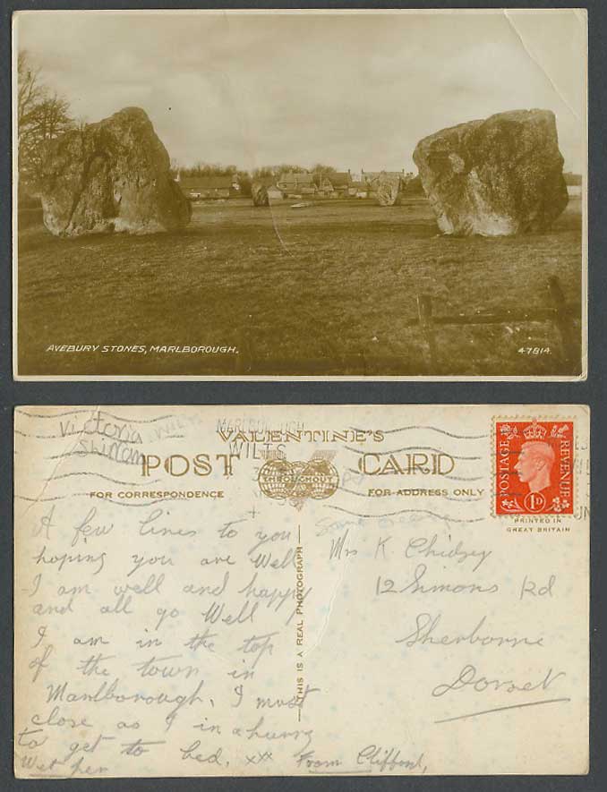 Avebury Stones, Marlborough, Wiltshire 1938 Old Real Photo Postcard Valentine's