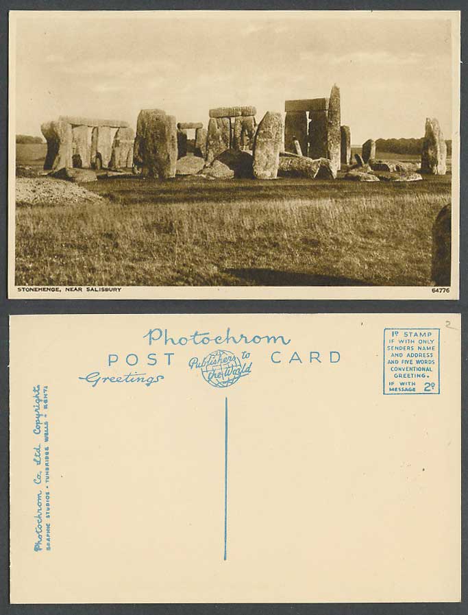 Stonehenge near Salisbury, Plain, Wiltshire Old Postcard Photochrom Co. Ltd