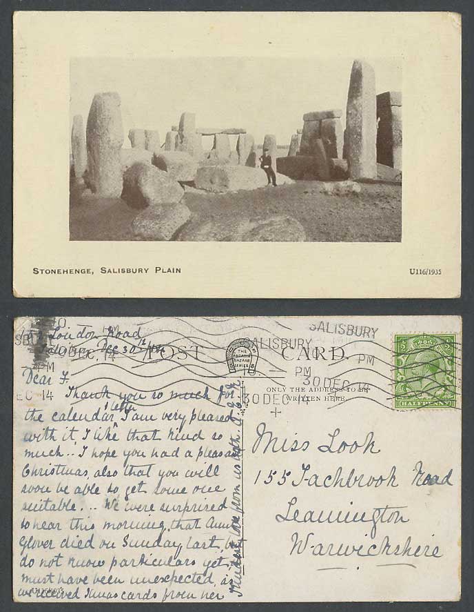 Stonehenge Salisbury Plain Wiltshire, Man Sitting on big Stone 1914 Old Postcard