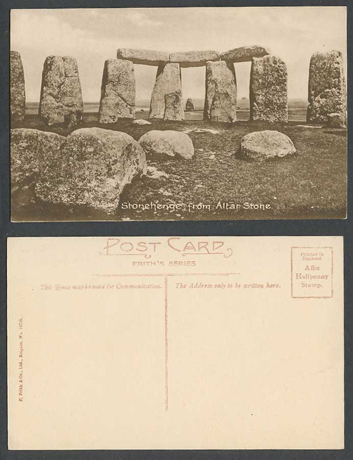 Stonehenge from Altar Stone, Salisbury, Wiltshire Old Postcard Frith's Series