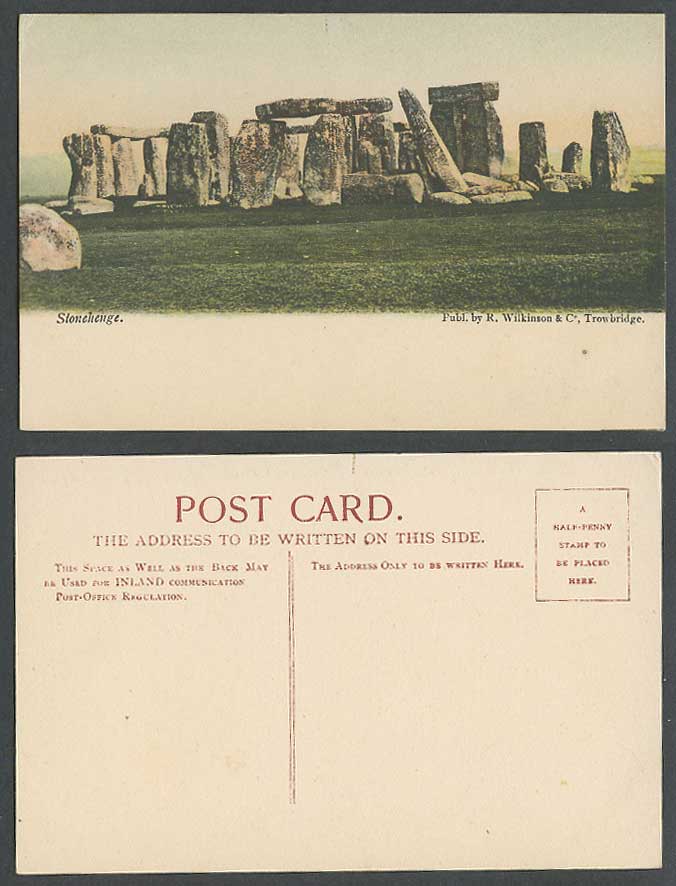 Stonehenge Wiltshire Stones Old Hand Tinted Postcard R Wilkinson & Co Trowbridge