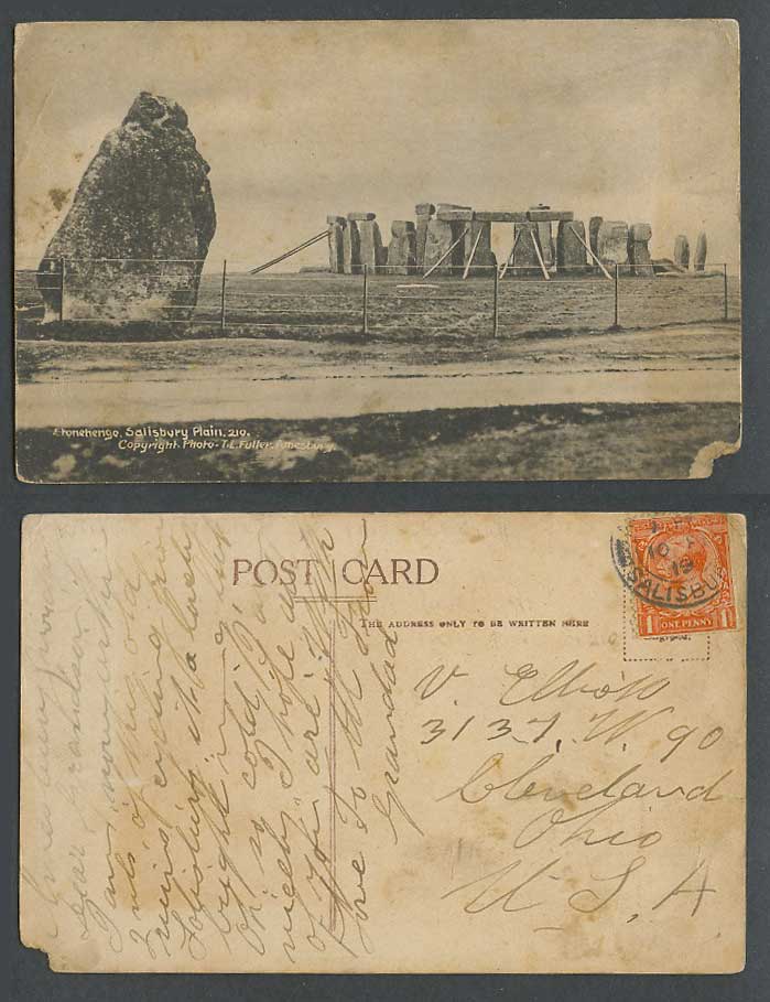 Stonehenge Hele Stone o Friar's Heel Salisbury Plain Wiltshire 1919 Old Postcard