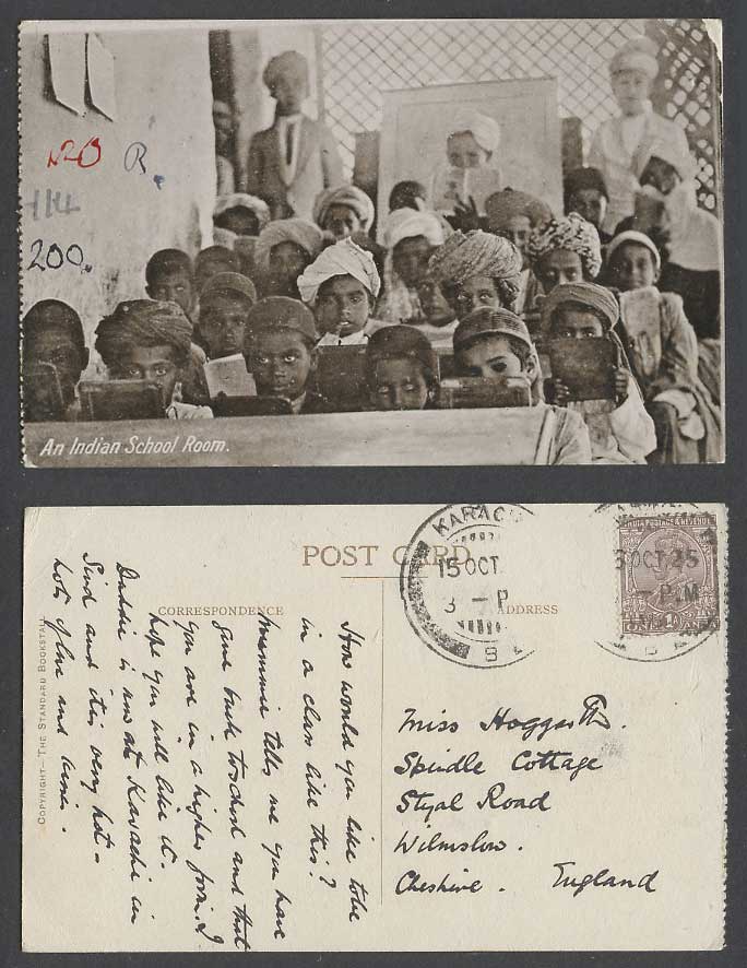 India KG5 1a Karachi 1925 Old Postcard An Indian School Room, Schoolboys Boys
