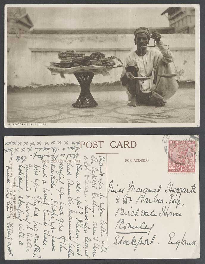 India KG5 1a 1921 Old Postcard Native Sweetmeat Seller, Scales Sweet Meat Vendor