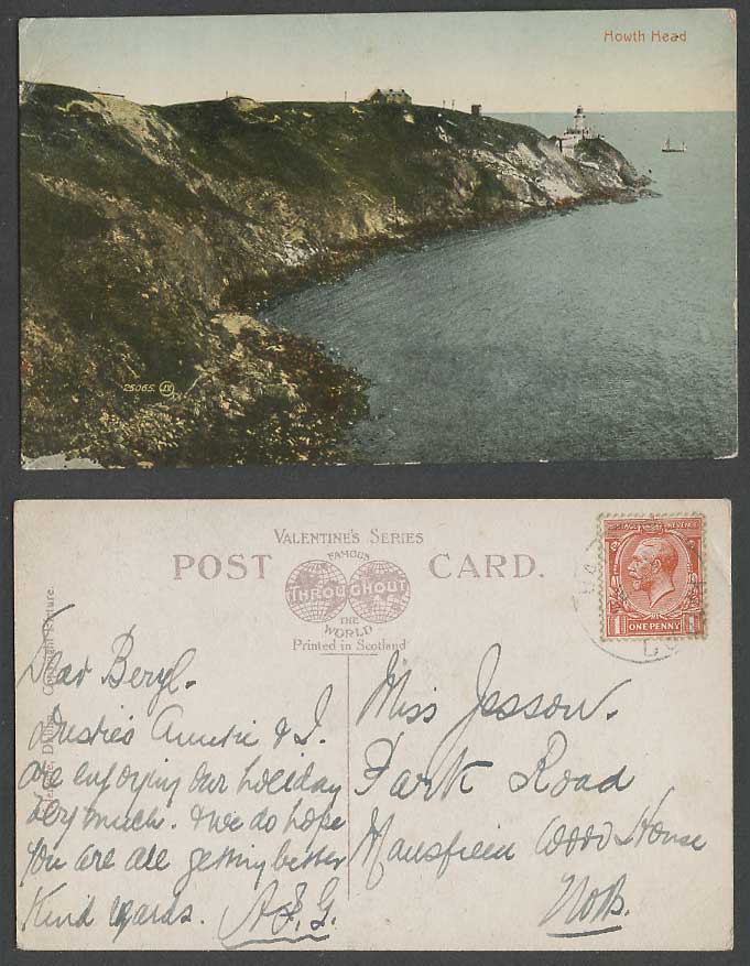 Ireland Dublin, Howth Head, Lighthouse Cliffs Panorama Old Colour Irish Postcard