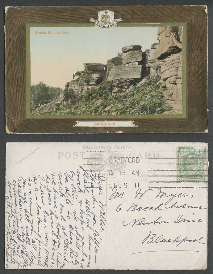 Shipley Glen Rocks, Coat of Arms, Yorkshire 1911 Old Colour Postcard Valentine's