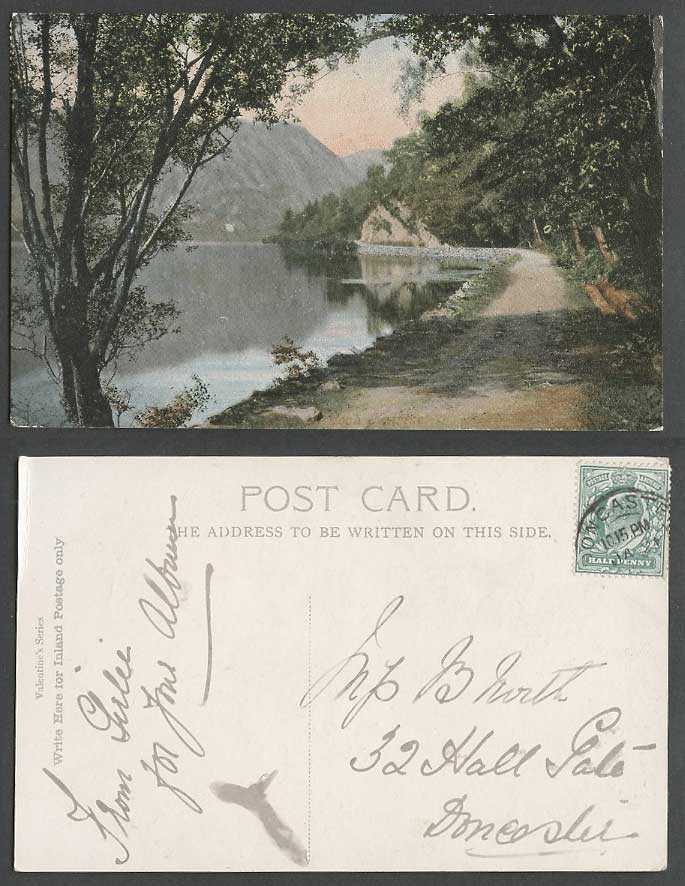 Loch Katrine, Mountains, Road Path by Scottish Lake KE7 1/2d Old Colour Postcard
