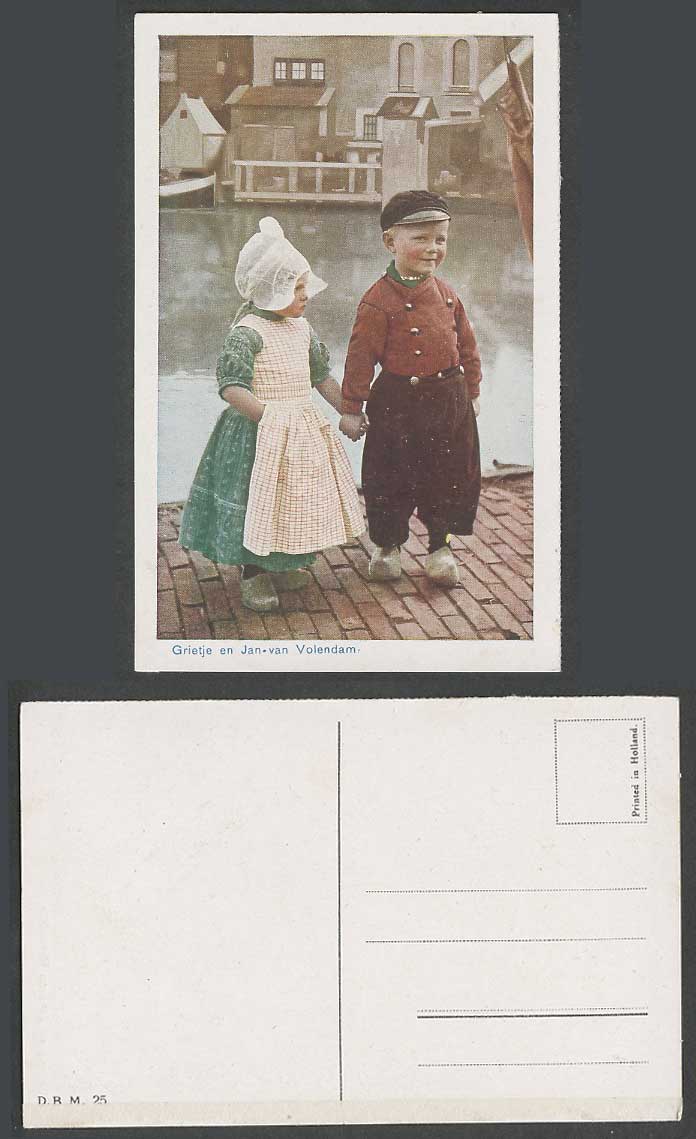 Netherlands Volendam Old Postcard Grietje & Jan Van Dutch Boy Girl Holding Hands