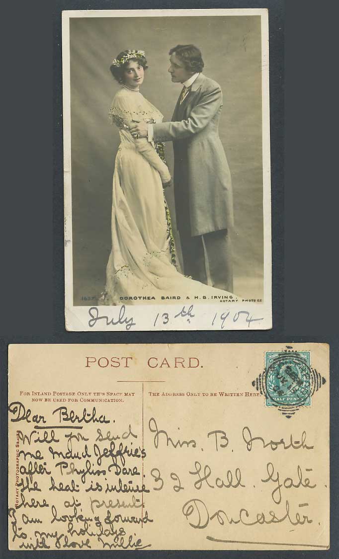 Actress Dorothea Baird and Actor H.B. Irving 1904 Old Real Photo Colour Postcard