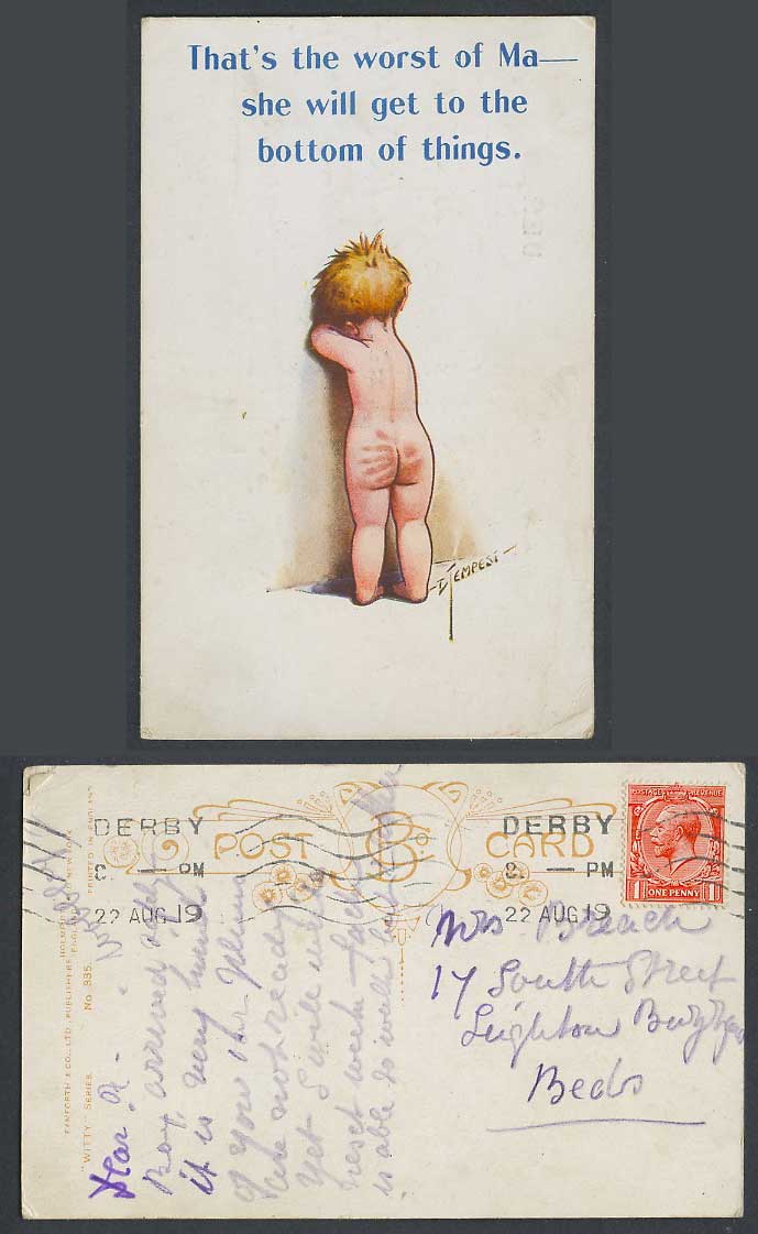 D. Tempest 1919 Old Postcard Spanking SPANKED BOY Ma Get to The Bottom of Things